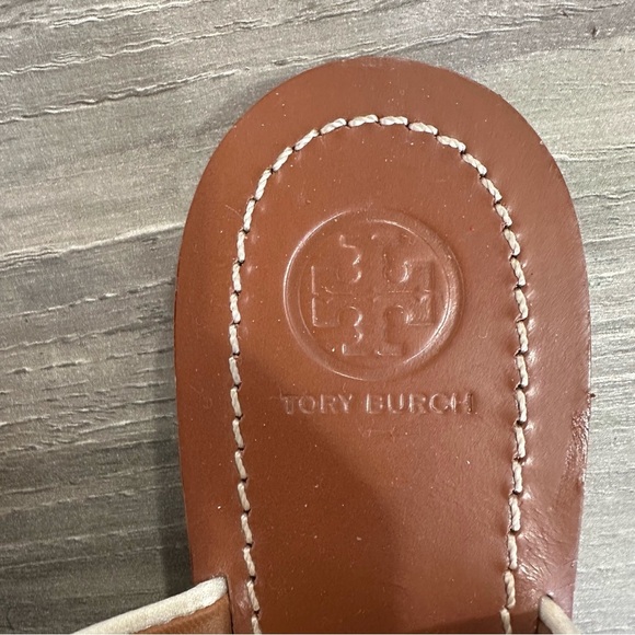 Tory Burch Estella Embellished Flat Sandals White Multicolor  Tory Burch Estella Embellished Brown Leather Flat Sandals